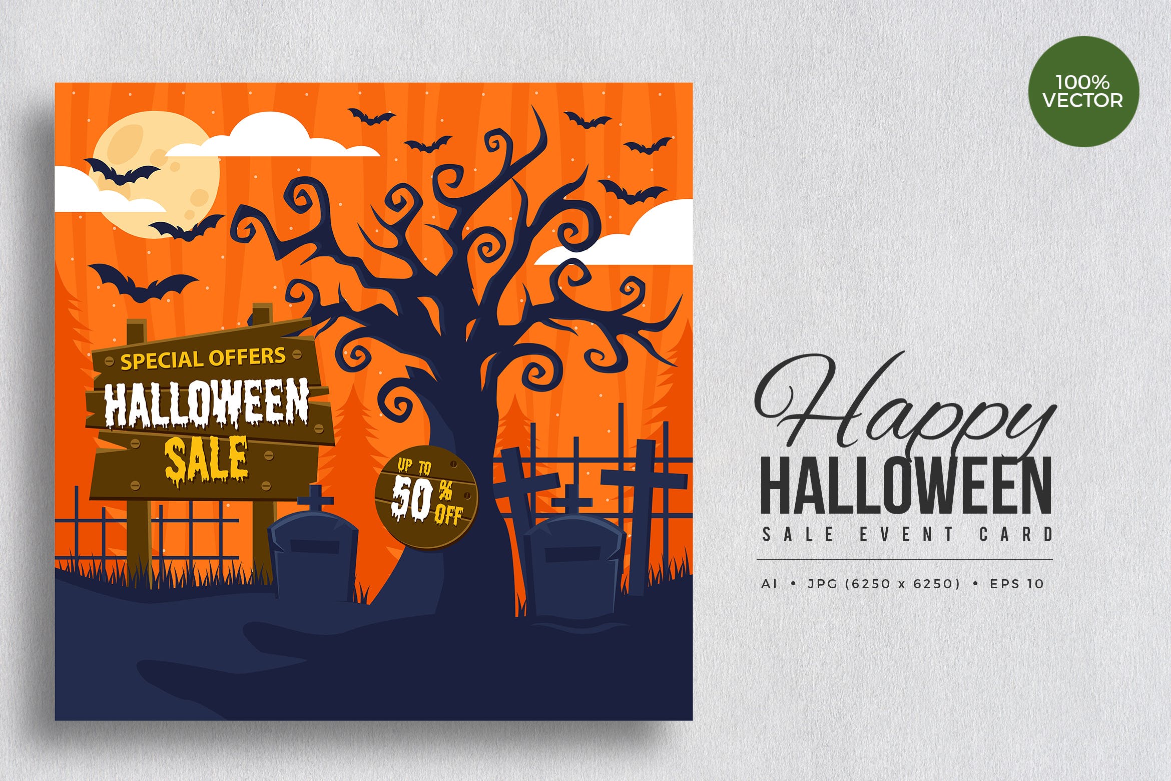 万圣节促销活动卡片设计模板素材v2 Happy Halloween Sale Vector Card Vol.2插图