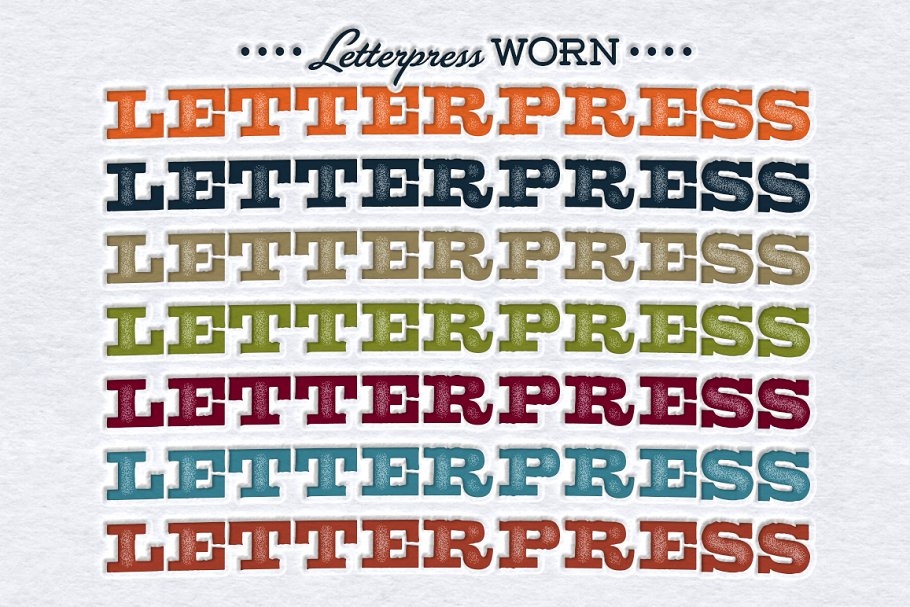 破旧凸版印刷效果照片处理图层样式 Worn Letterpress Photoshop Styles插图(2)