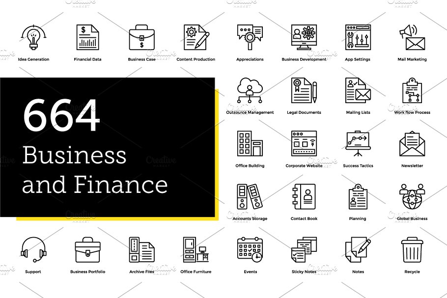 664款金融主题业务财务线条图标 664 Business and Finance Line Icons插图