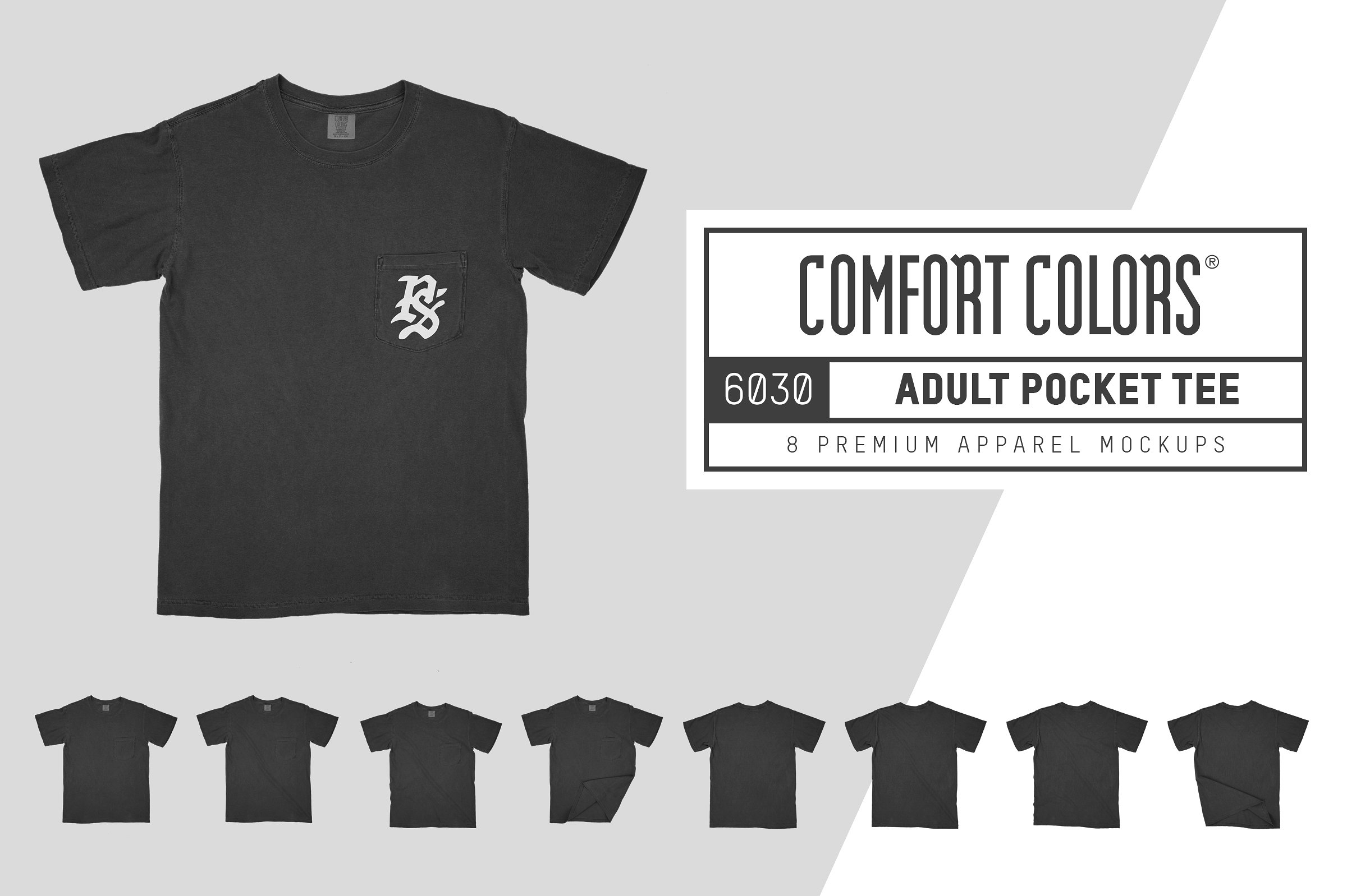 舒适的男士圆领T恤服装样机 Comfort Colors 6030 Adult Pocket Tee插图