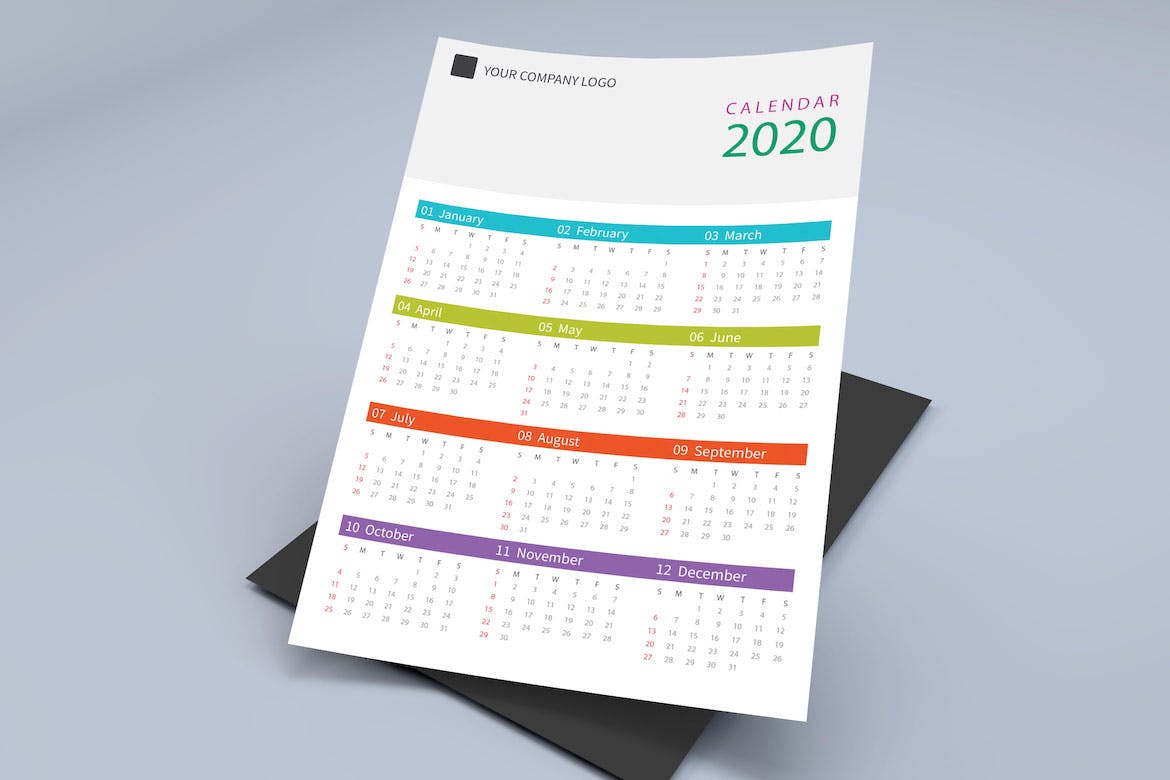 彩色表格版式2020日历表年历设计模板 Creative Calendar Pro 2020插图(4)