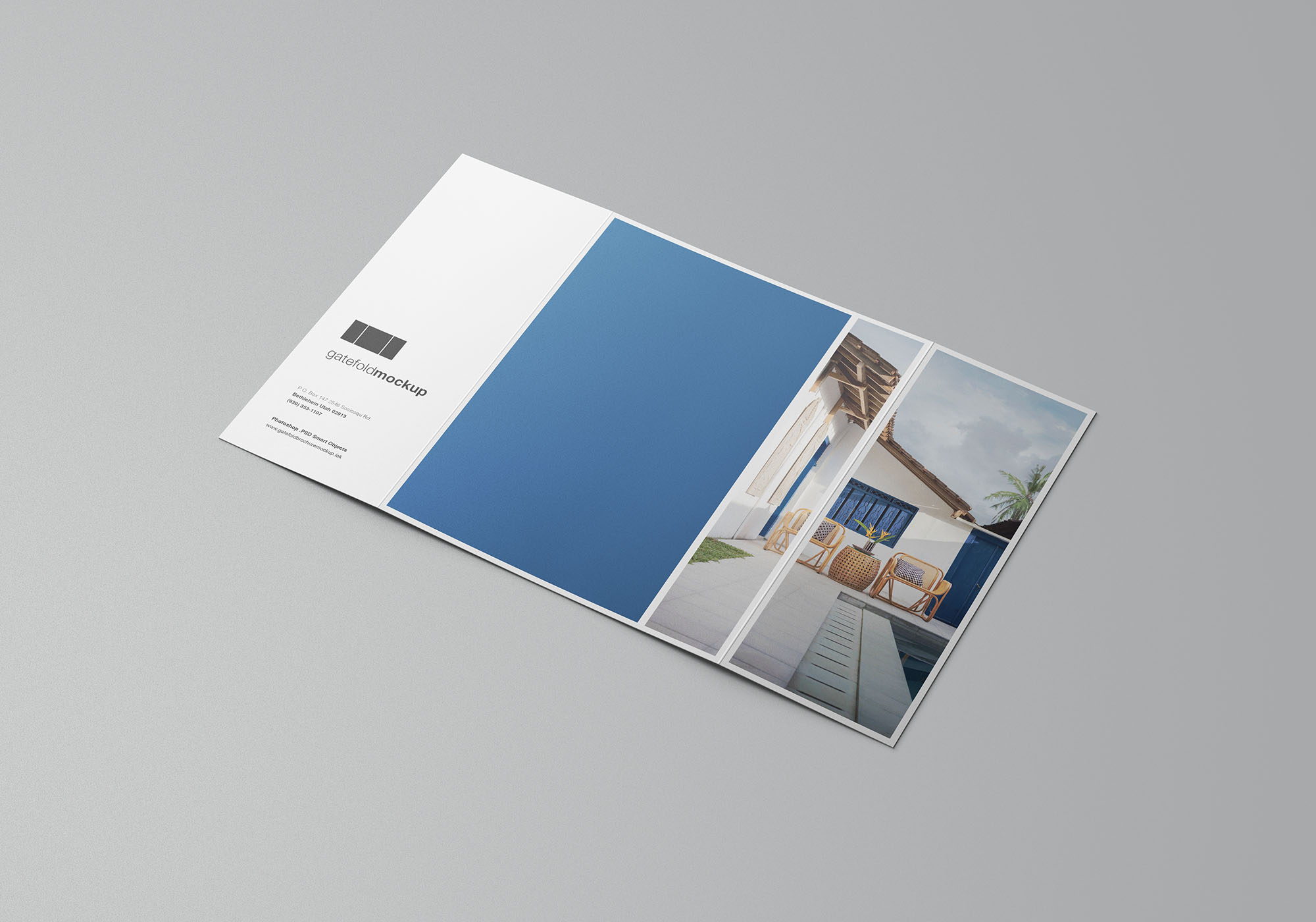 单门折叠宣传册印刷效果图样机 Single Gatefold Brochure Mockup插图(4)