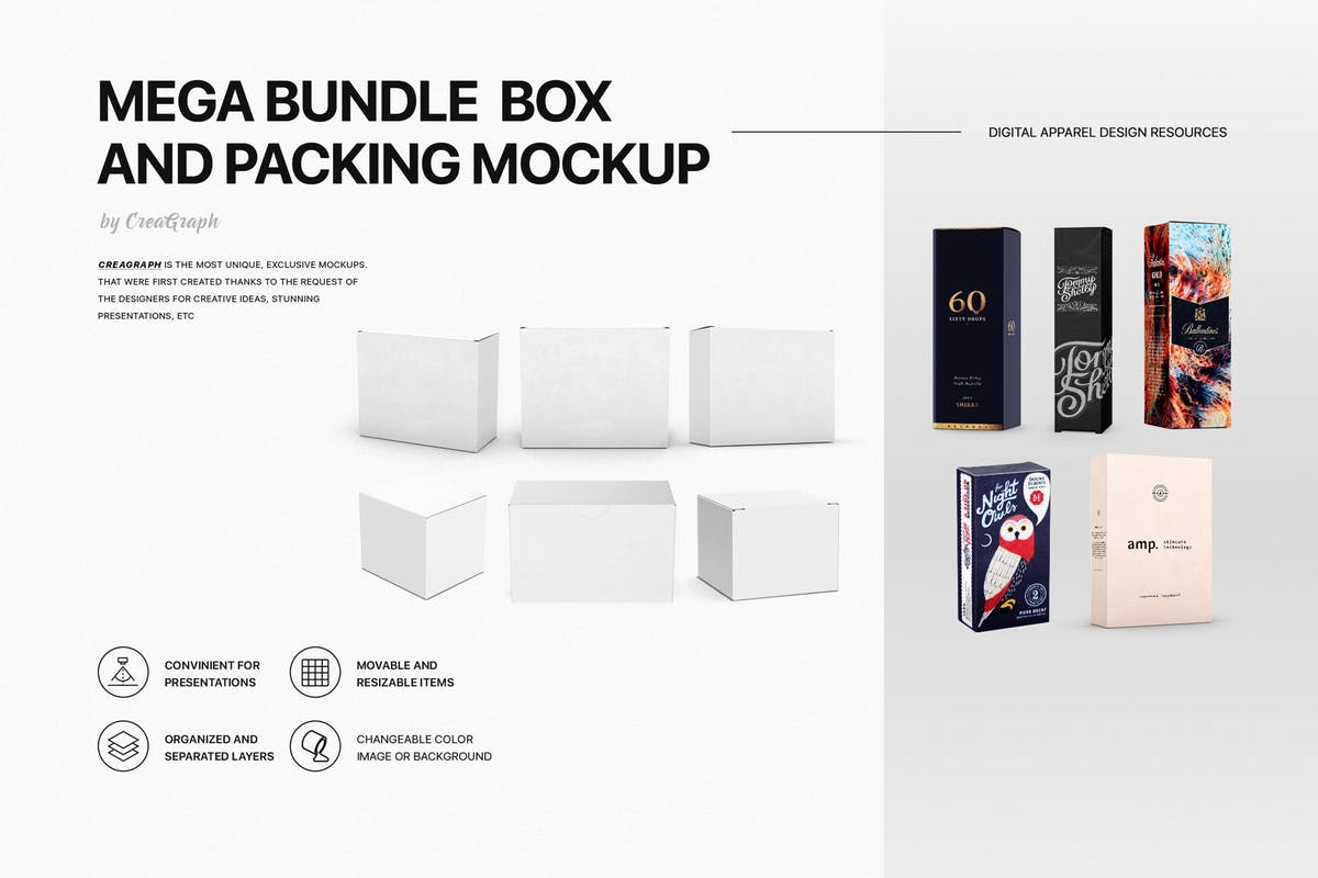 多种规格盒子包装外观设计样机 Mega Bundle Box and Packing Mockups插图