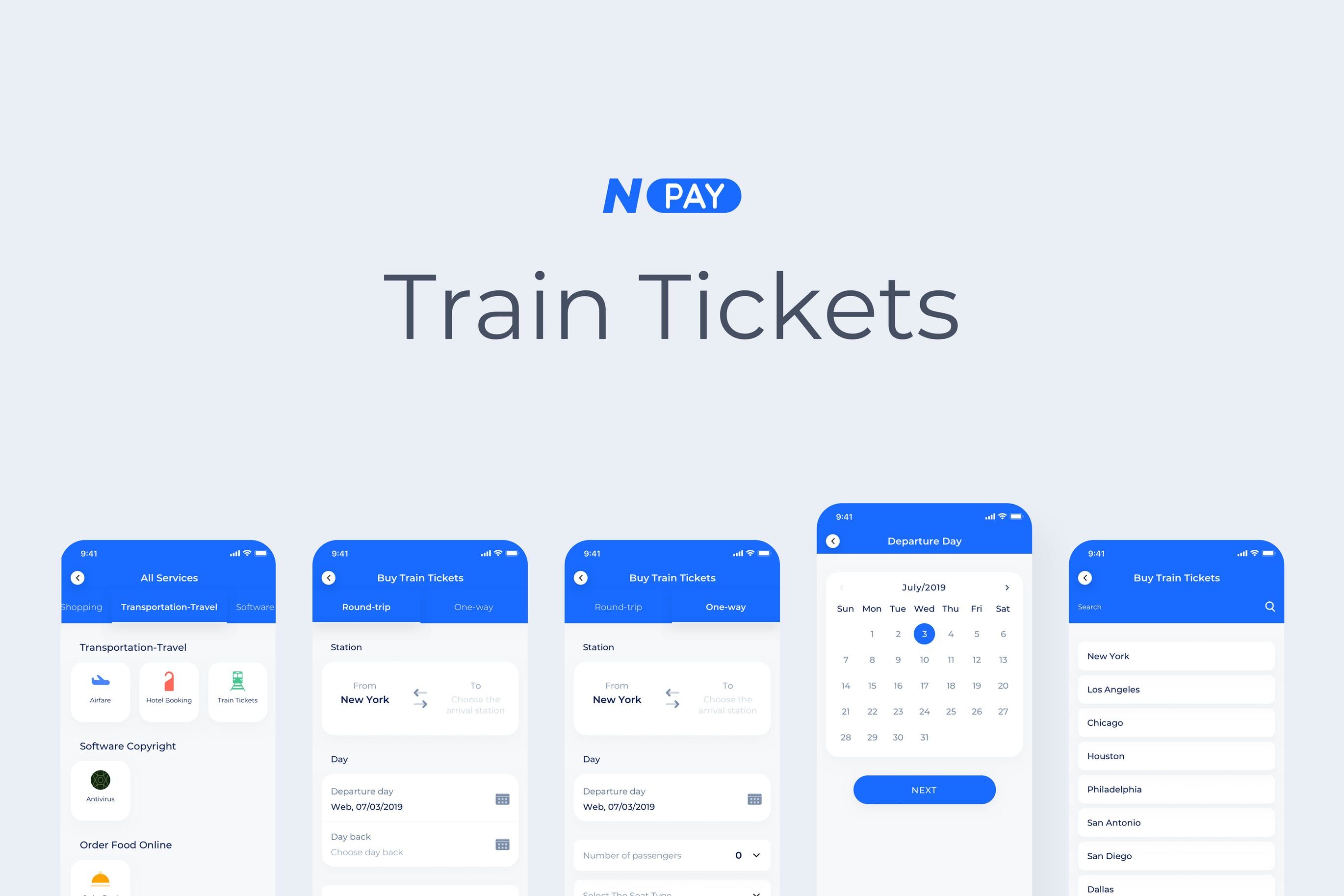 电子钱包APP应用UI设计之火车高铁订票界面设计模板 Train Tickets – Wallet Mobile UI – N插图