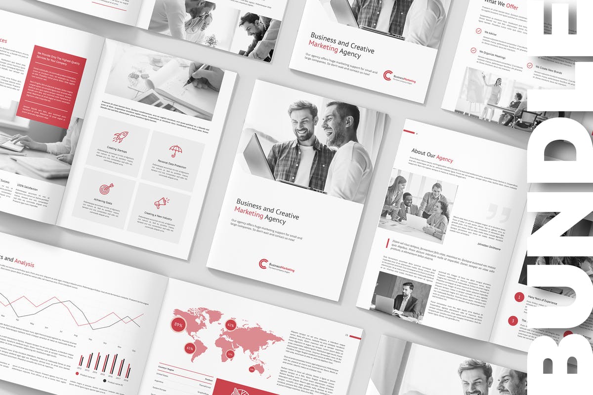 企业市场营销企划画册设计模板套装 Business Marketing – Company Profile Bundle 3 in 1插图