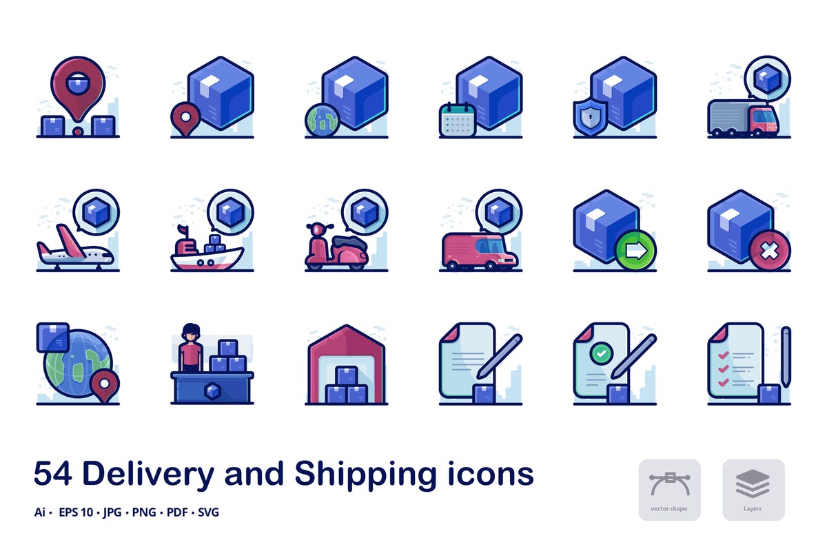 物流运输主题矢量图标集 Delivery and Shipping filled outline icons插图