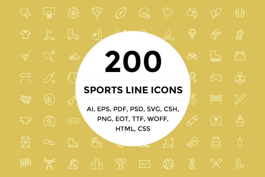 200个体育主题运动系列图标 200 Sports Line Icons插图