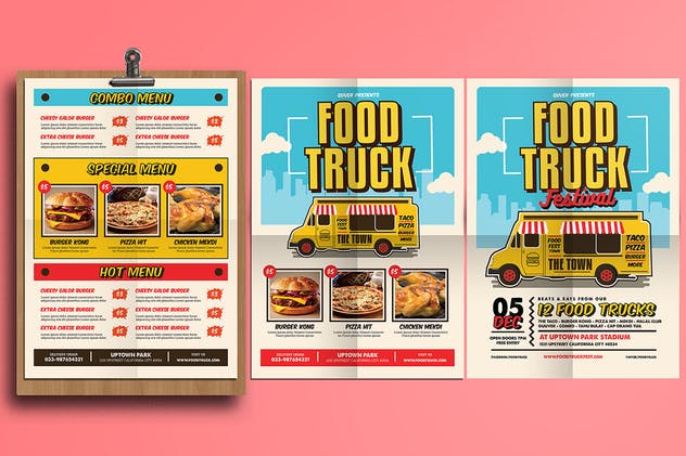 食品快餐车POP海报/菜单模板 Pop Art Food Truck Flyer/Menu插图(3)