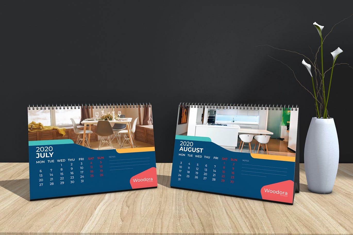 家具品牌定制2020年活页台历设计模板 Woodora Furniture Table Calendar 2020插图(4)