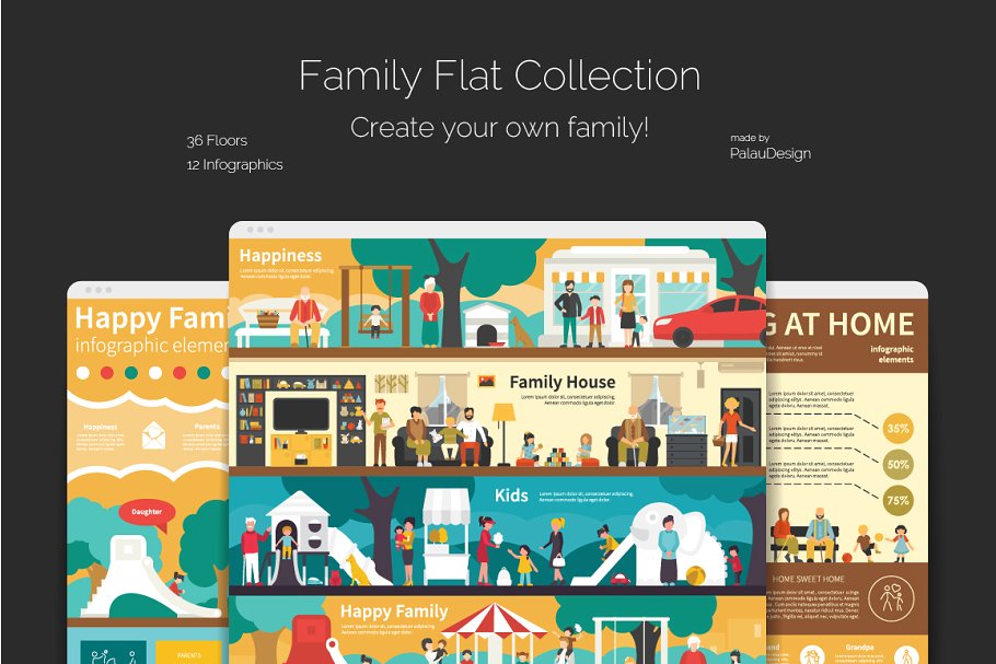 大户型家庭公寓场景平面图形 Family Flat Collection插图