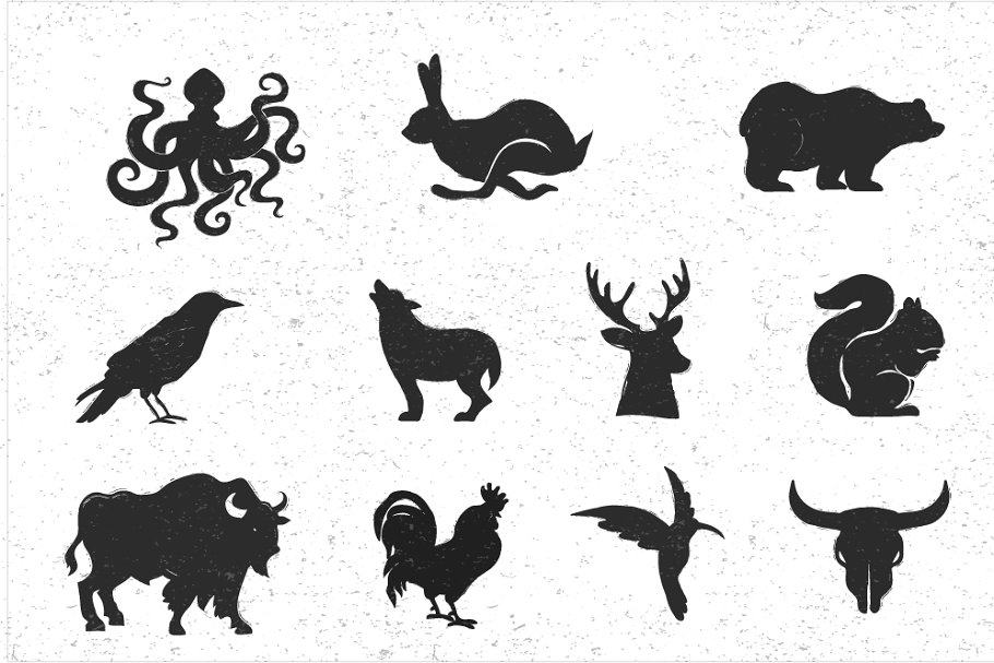 复古设计风格手绘动画插画素材 Vintage hand drawn animals set插图1