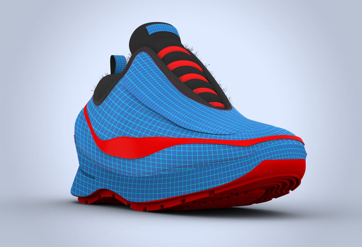 运动鞋外观设计效果预览样机PSD模板 Sneaker Diagonal View PSD Mock-up插图2