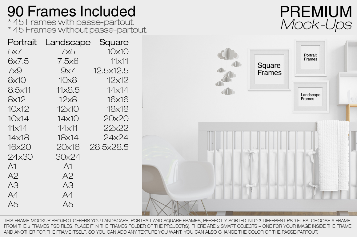 高品质的婴儿床 & 90个相框展示样机下载 Nursery Crib Wall & 90 Frames [psd]插图(21)