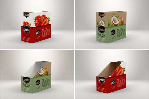 13包装零售货架零食包装盒设计样机模板 Retail Shelfbox 13 Packaging Mockup插图(3)