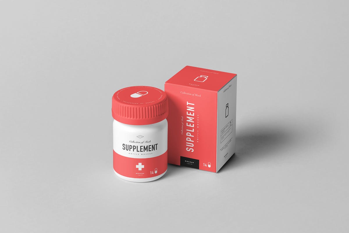 保健品药物罐子&盒子样机模板7 Supplement Jar & Box Mock-up 7插图