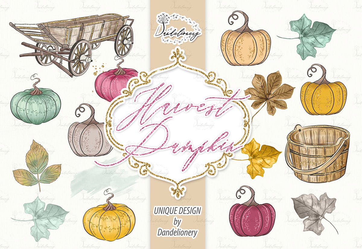丰收季节秋天农场手绘图案PNG素材 Harvest Pumpkin design插图(2)