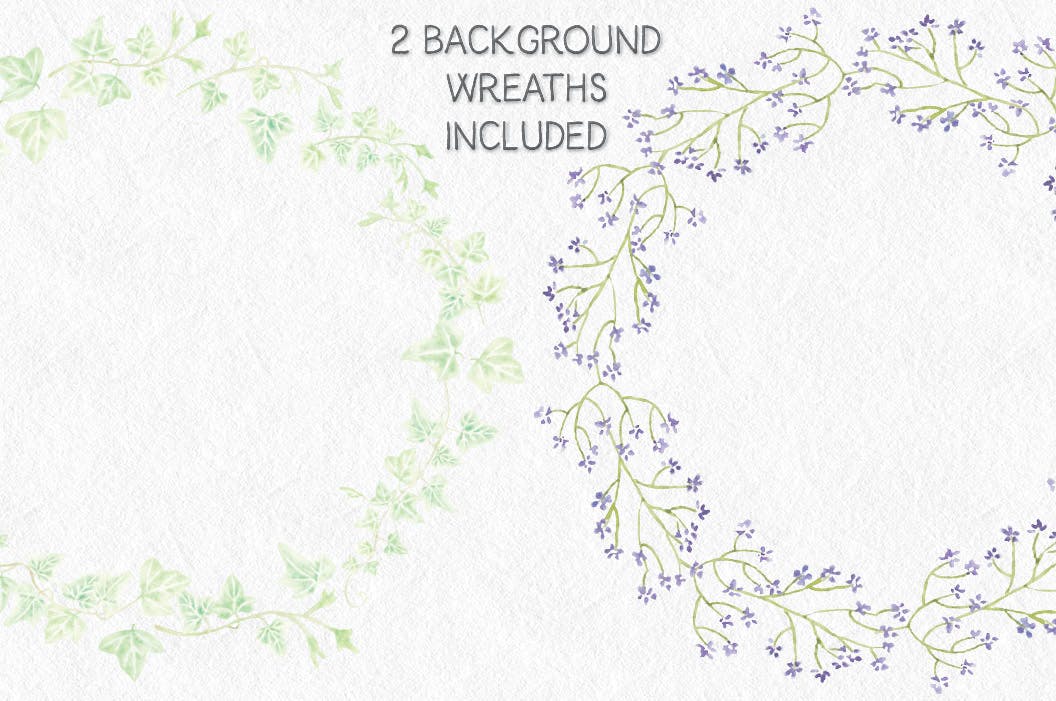 紫色水彩手绘花环图案PNG素材 Trio of Watercolor Floral Wreaths in Purple Shades插图4