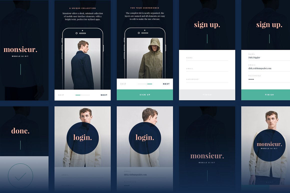 时尚服饰电子商务 APP UI 套件 Monsieur. Mobile E-commerce UI Kit [For Sketch&Principle]插图6