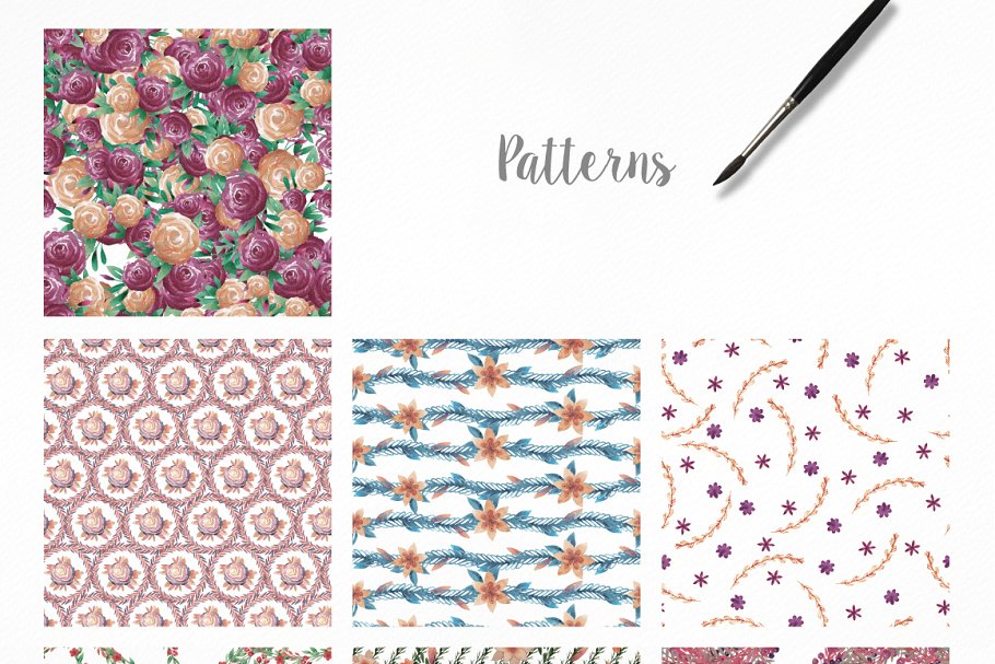 水彩花卉装饰框&纹理合集 Watercolor Frames and Patterns Pro插图(2)