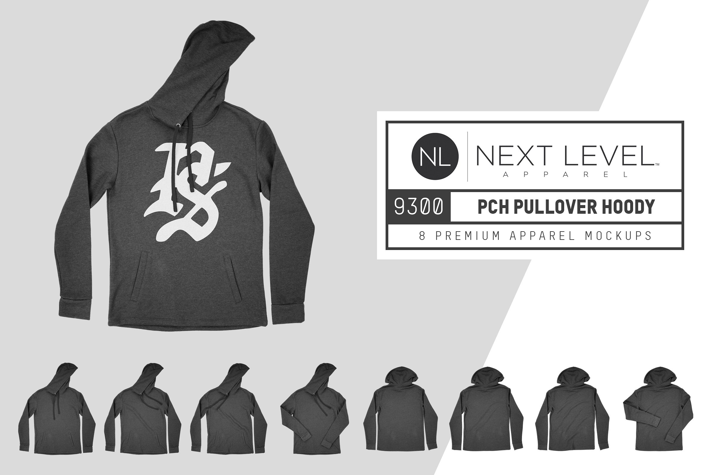 套头卫衣服装样机模板 Next Level 9300 PCH Pullover Hoody插图