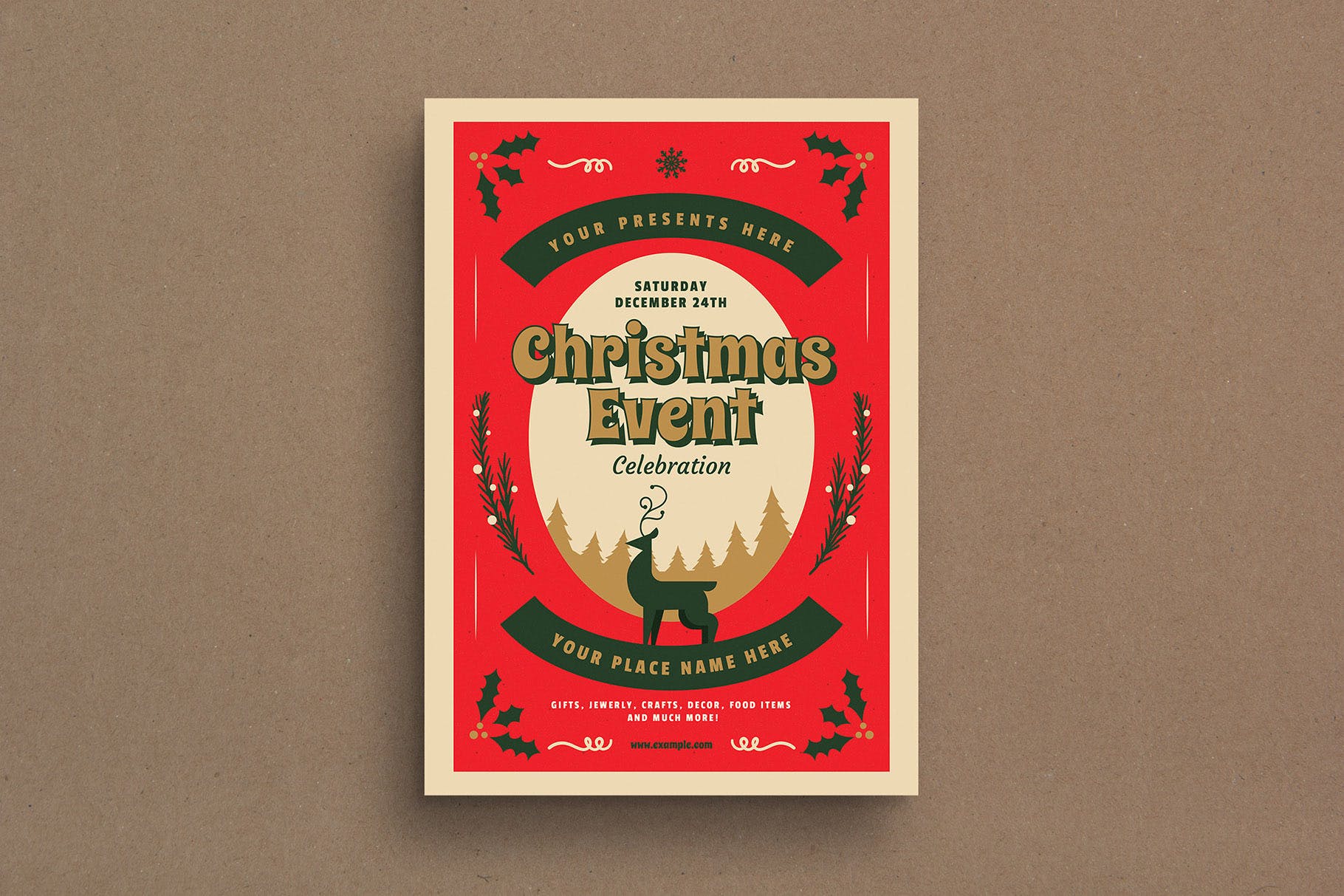 复古设计风格圣诞节活动海报传单模板v1 Retro Christmas Event Flyer插图(1)