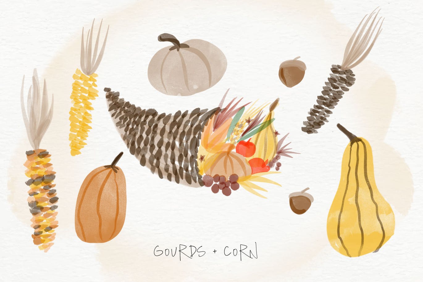秋天主题水彩手绘图案设计素材包 Autumn Watercolor Kit插图2
