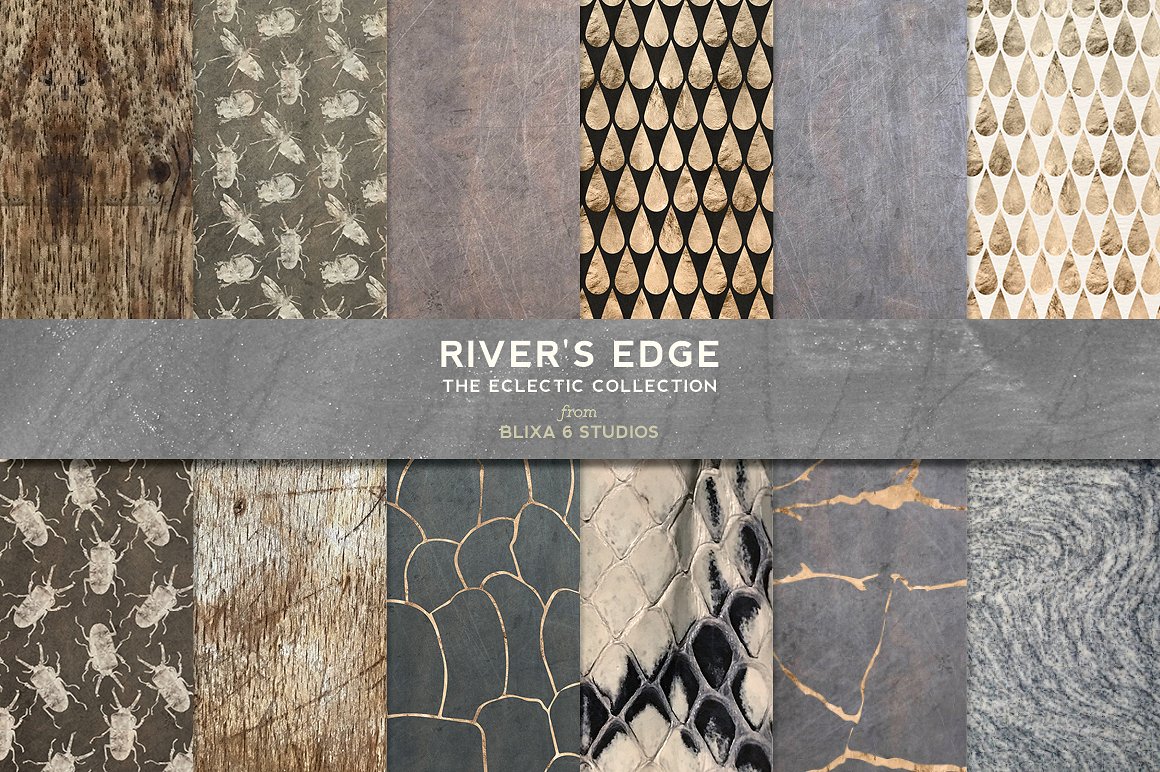软自然色调玫瑰金箔大理石图案 River’s Edge: White & Rose Gold Foil插图