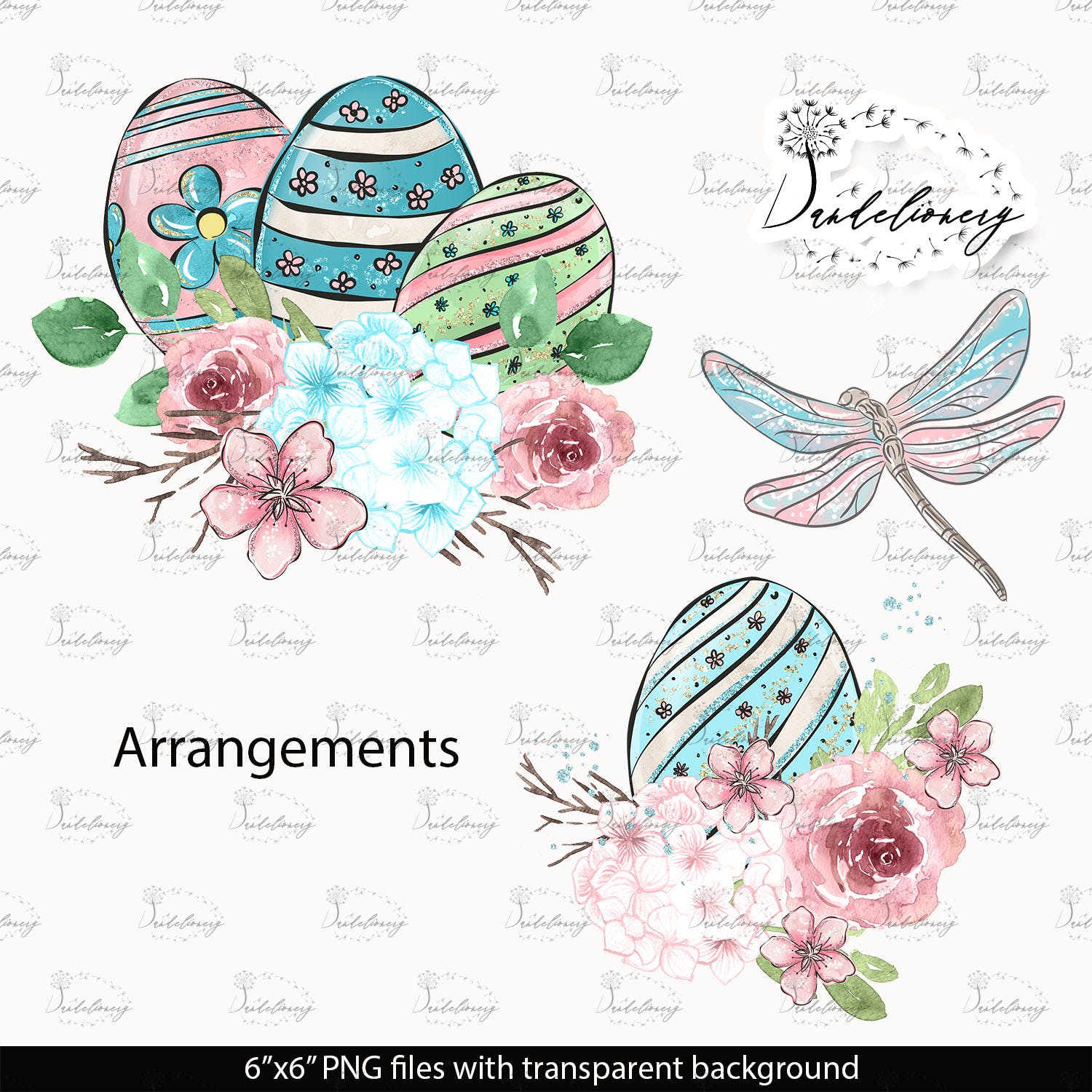 复活节蜻蜓水彩手绘剪贴画PNG素材 Happy Easter dragonfly design插图(2)