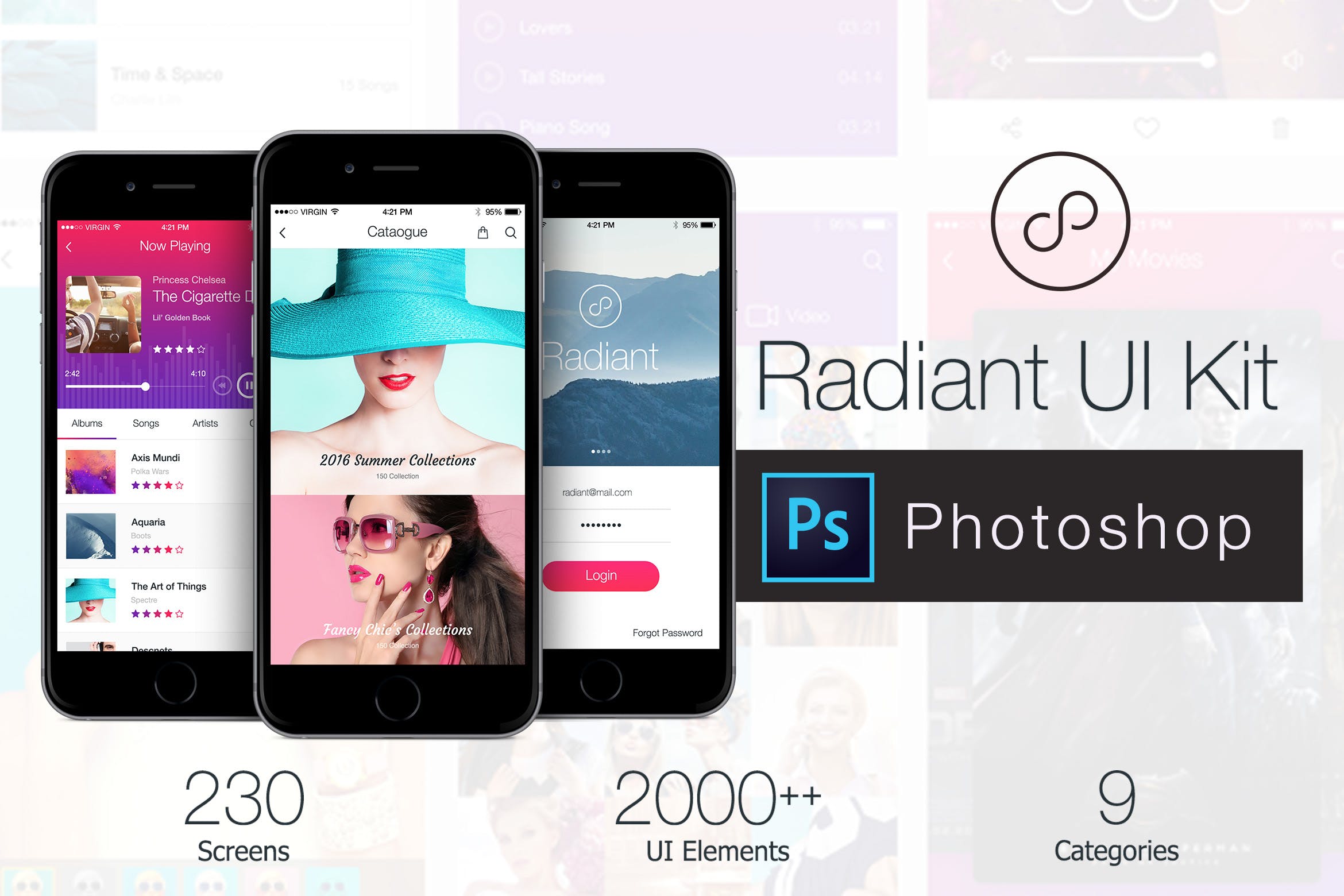 200+移动APP应用屏幕界面UI设计PSD模板 Radiant Mobile UI Kit – 200+ for Photoshop插图