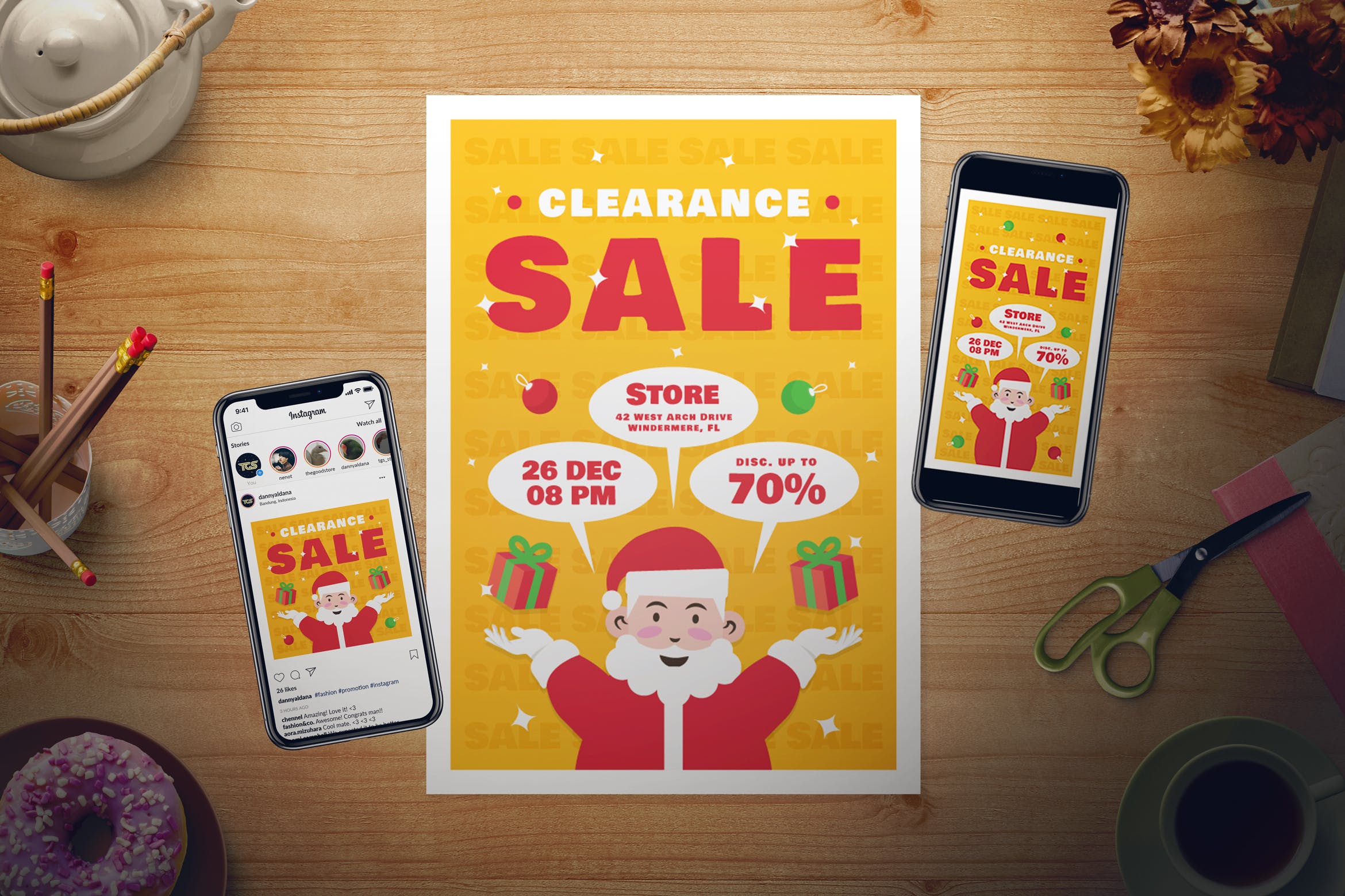 店铺圣诞节促销活动传单海报设计模板 Christmas Sale Flyer Set插图