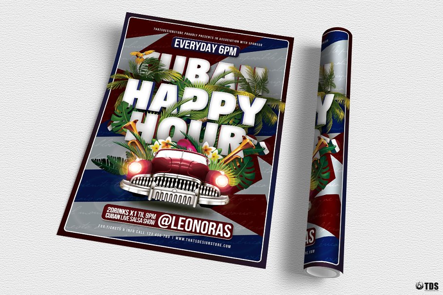 古巴欢乐时光节庆活动广告模板 Cuban Happy Hour Flyer PSD插图(2)