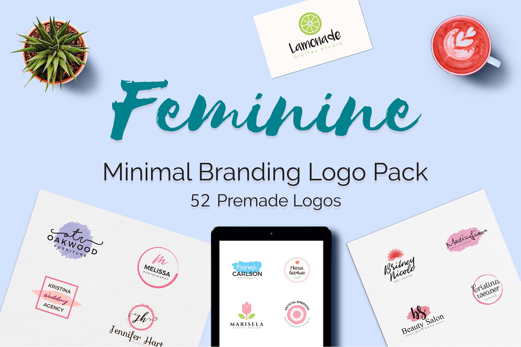 女性简约品牌Logo标志设计素材包 Feminine Minimal Branding Logo Pack插图