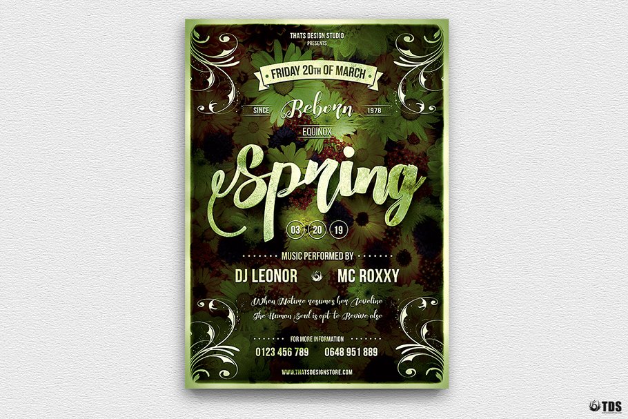 春季繁花背景传单海报PSD模板v1 Spring Equinox Flyer PSD V1插图(1)