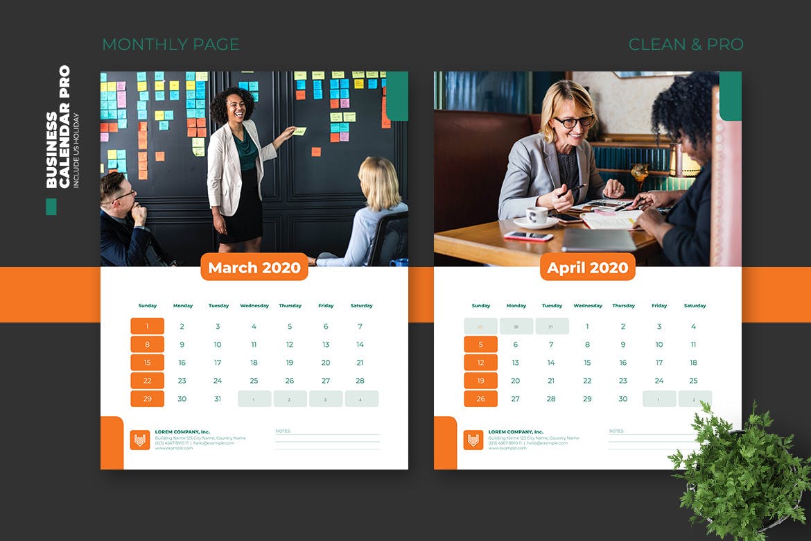 简约商务设计风格2020年日历表设计模板v2 2020 Clean Business Calendar Pro with US Holiday插图(3)