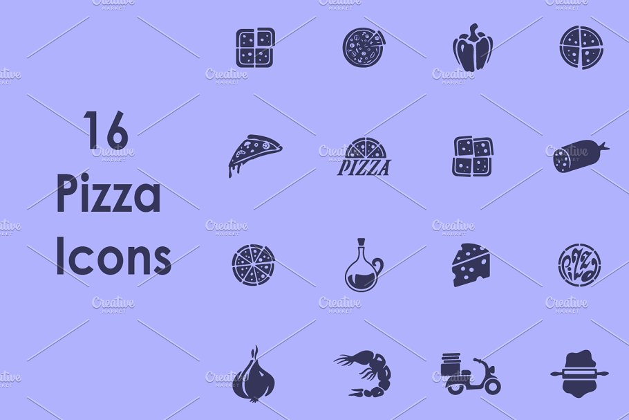 16款披萨美食icon图标 16 PIZZA simple icons插图