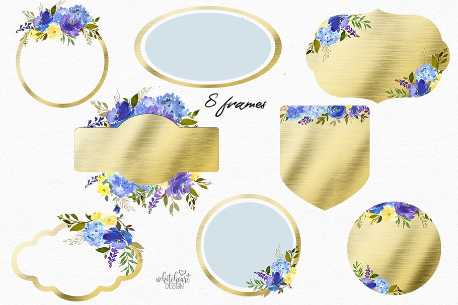 皇家蓝色水彩花卉剪贴画 Royal Blue Watercolor Floral Clipart插图2