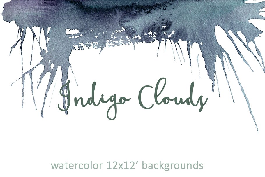 靛蓝水彩背景集 Indigo Watercolor Background Set插图9