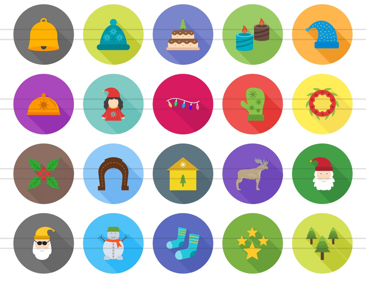 40枚圣诞节主题扁平风长阴影图标 40 Christmas Flat Long Shadow Icons插图2