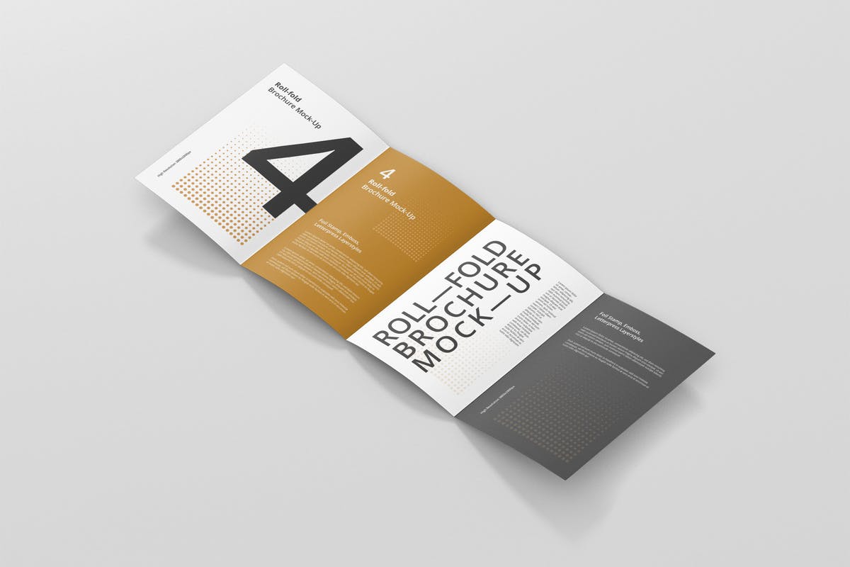 迷你折叠小手册样机模板 Roll Fold Brochure Mockup Din A4 A5 A6插图