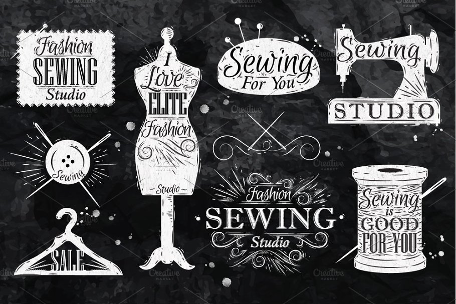 复古缝纫机手绘符号插画 Retro sewing symbol插图(1)