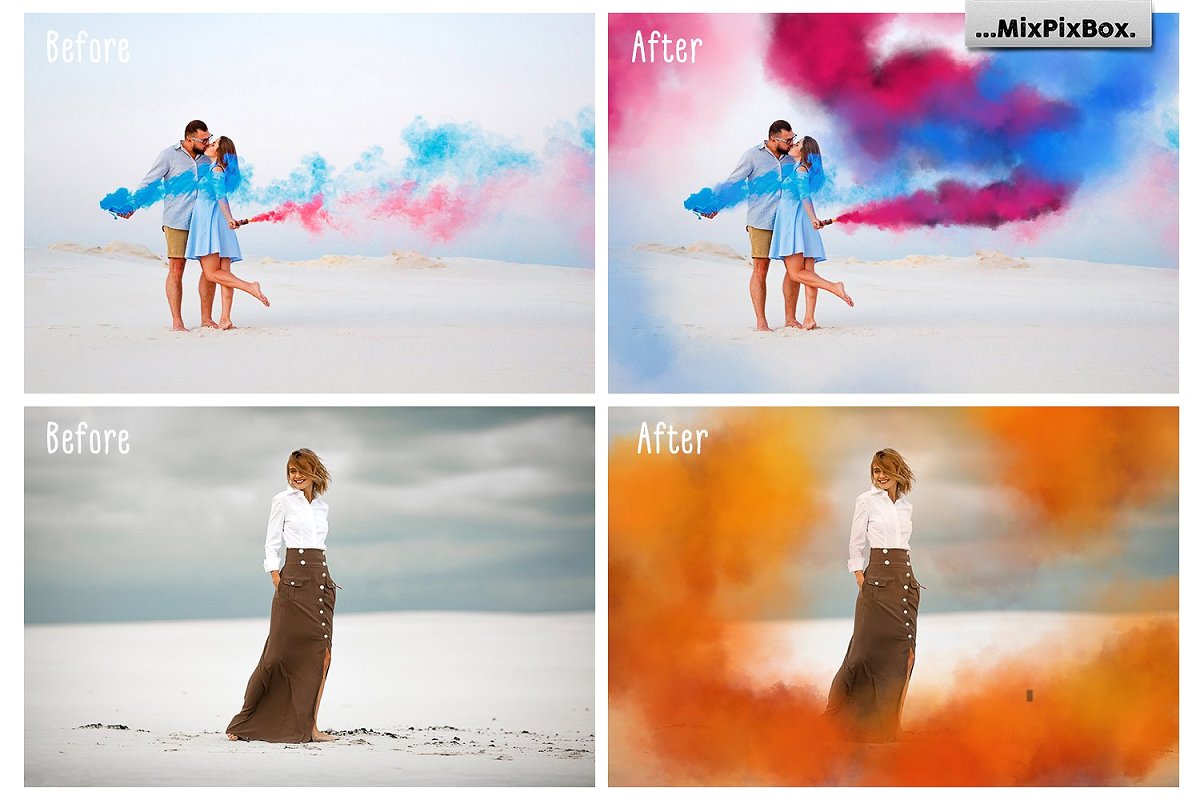 彩色烟雾弹照片叠层背景插图(2)
