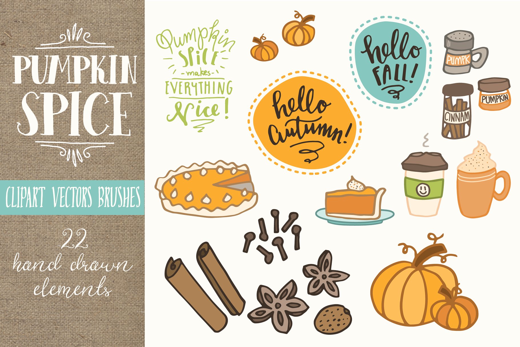 南瓜香料矢量剪贴画集 Pumpkin Spice Clip Art Set – Vectors插图