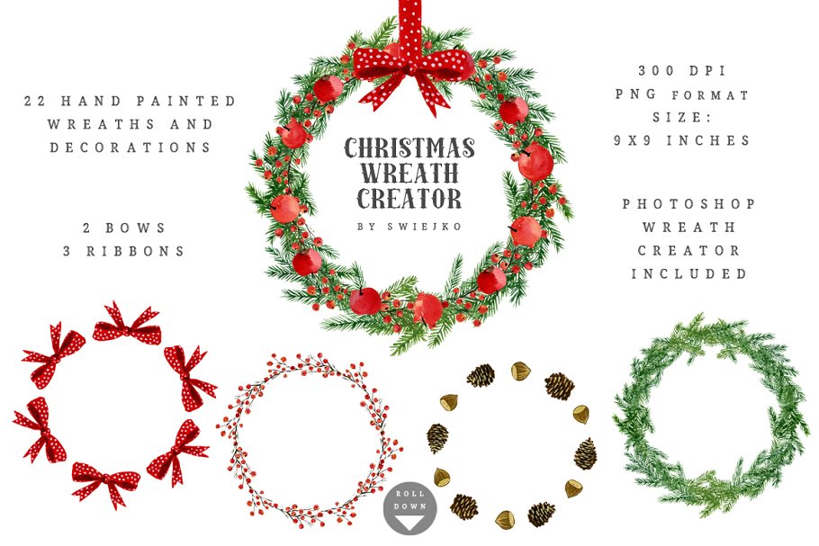 圣诞节花环装饰插画设计套装 Christmas Wreath Creator插图1