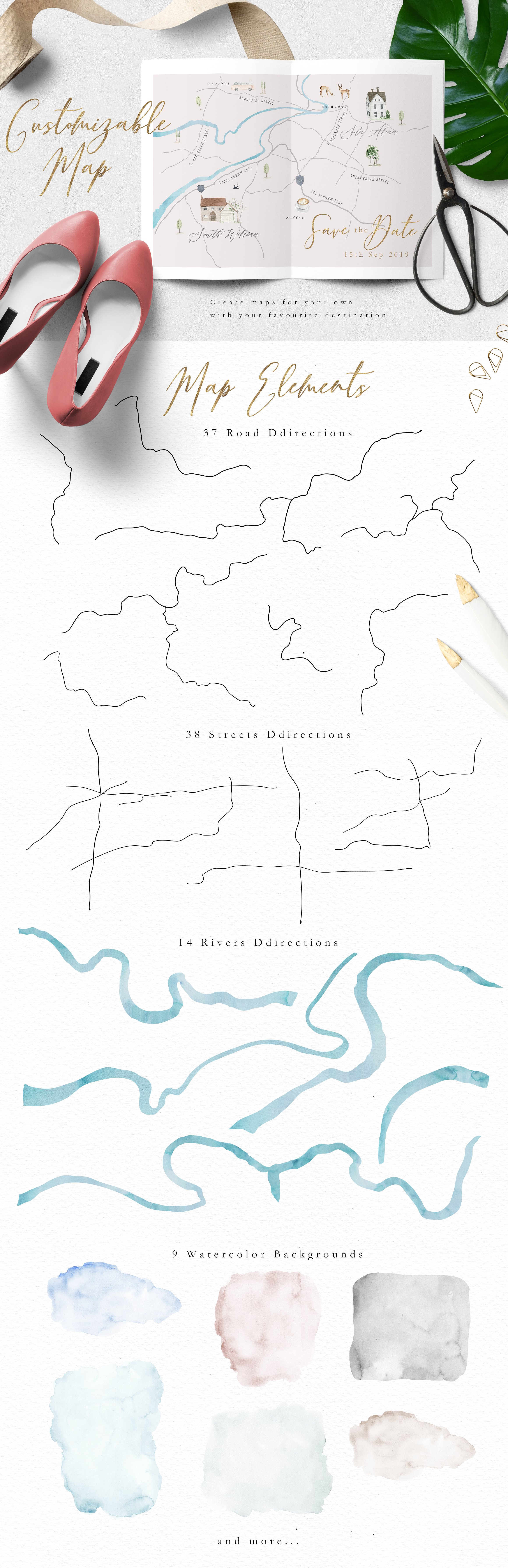水彩手绘简易地图插画素材 Map Creator插图1