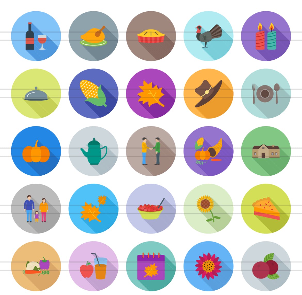 50个感恩节主题扁平设计风格阴影图标 50 Thanksgiving Flat Shadowed Icons插图1
