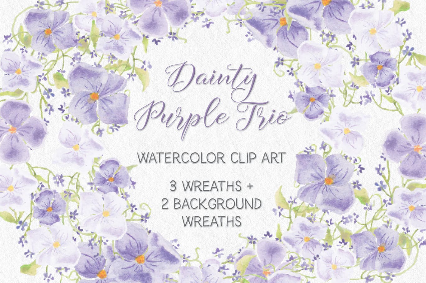 紫色水彩手绘花环图案PNG素材 Trio of Watercolor Floral Wreaths in Purple Shades插图