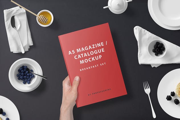 早餐场景A5杂志画册样机 A5 Magazine Catalogue Mockup – Breakfast Set插图8