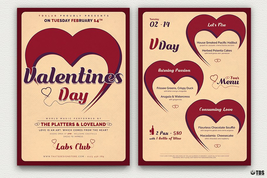 情人节专题菜单+传单PSD模板合集V9 Valentines Day Flyer + Menu PSD V9插图2