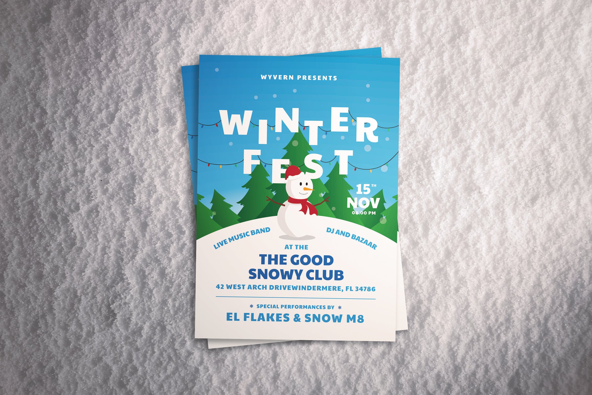 冬日堆雪人活动海报传单设计模板 Winter Festival Flyer插图