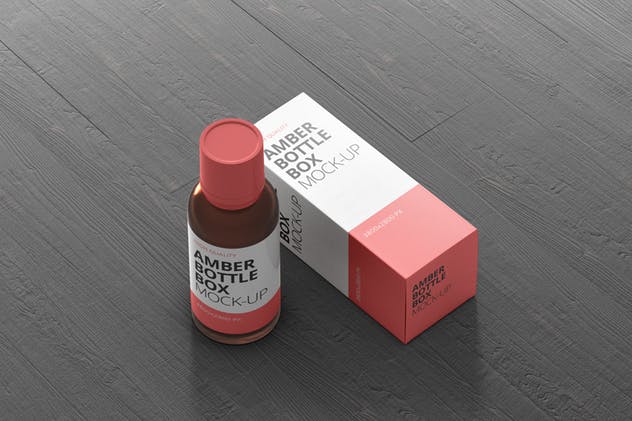 琥珀色药物瓶子&盒子设计样机 Amber Bottle Box Mockup插图(7)